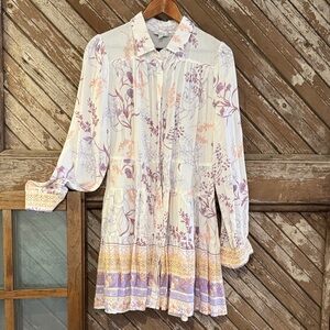 Fate dress with pockets Cream, Lavender and orange tiered button down Floral Top